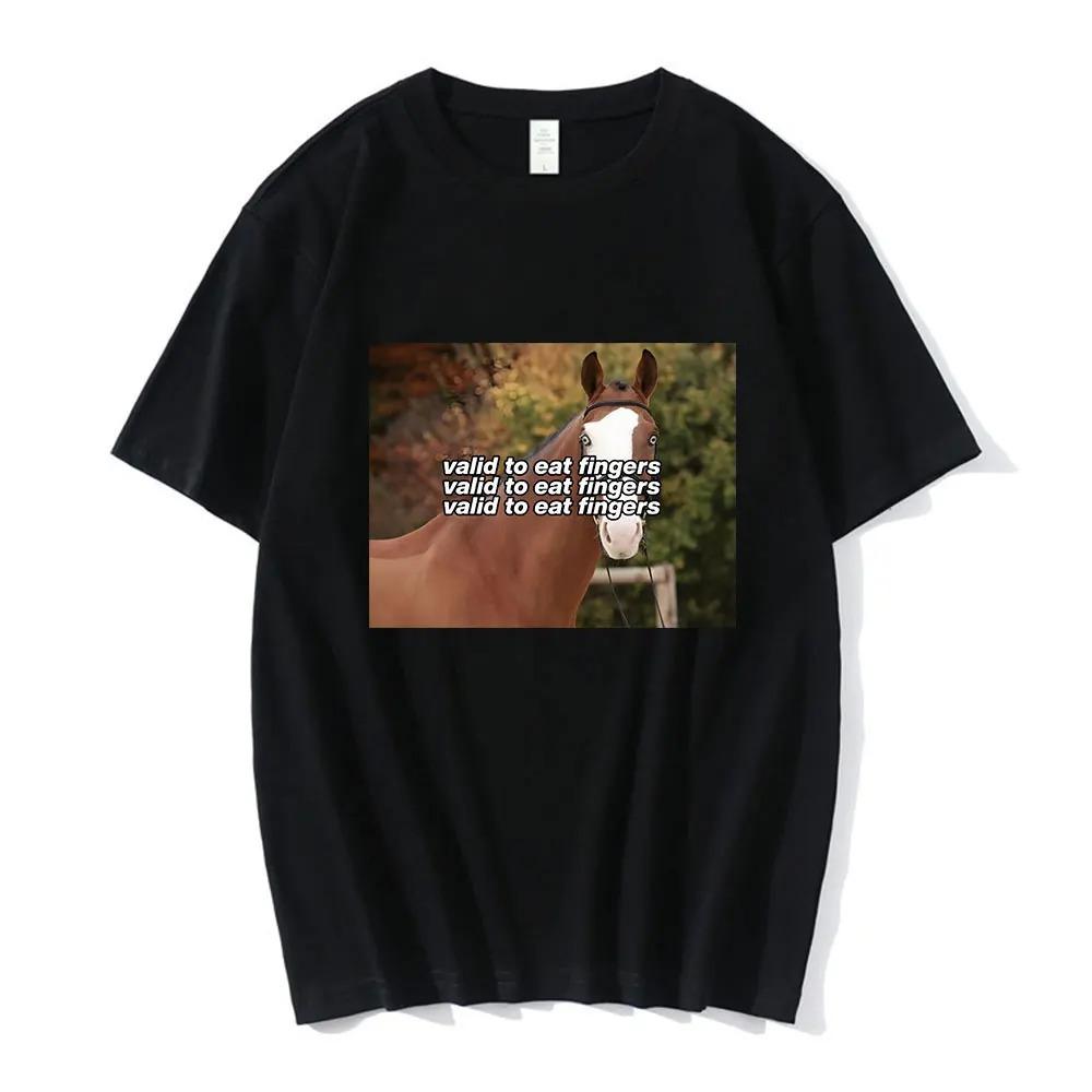 Oversized Red Short-Sleeve T-Shirt Featuring "Valid To Eat Fingers" Horse Meme Graphic Print