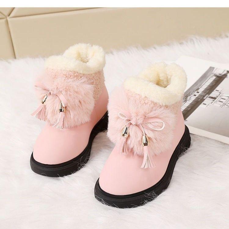 

Children s Warm and Waterproof Princess Boots, Winter Girls Fashionable Fleece Anti-slip Snow Boots 37 розовый
