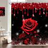 Valentine'S Day Shower Curtain, Rose Flower Heart Romantic Plant Love Lipstick Polyester Printed Fabric Bathroom Decoration