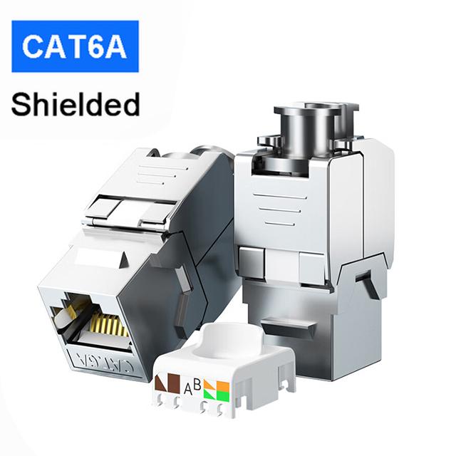 Tool-Less Self-Locking STP Zinc Alloy RJ45 Keystone Jack,40Gbps CAT6A CAT7 CAT8 Shielded Module for Wall Plate Patch Panel LAN