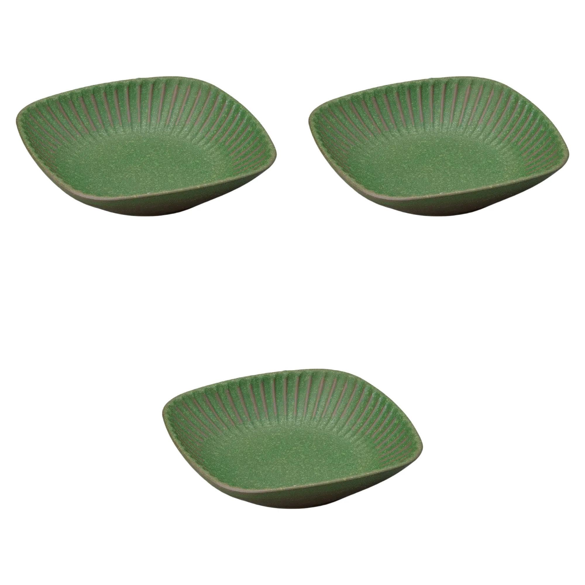 

Set of 3 Matcha Crystal Shinogi Small Bowls x x Medium Ceramic Bowls by Setomonohonpo 6-inch [19.5 19.5 4.2 cm] (Earthenware)