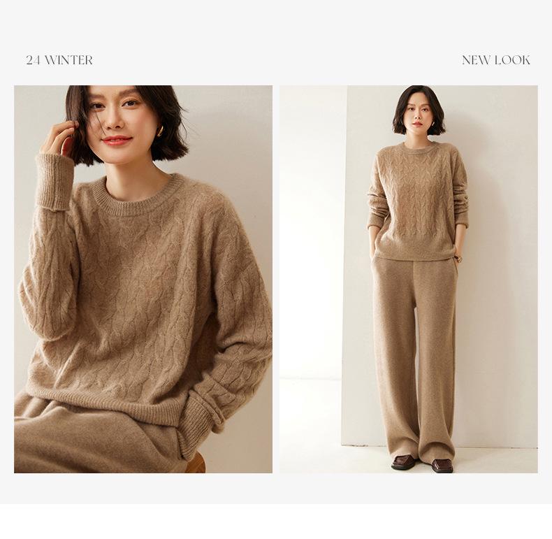 Women's 100% Pure Cashmere Cable Knit Loose Pullover Sweater - Autumn/Winter Luxury Fashion