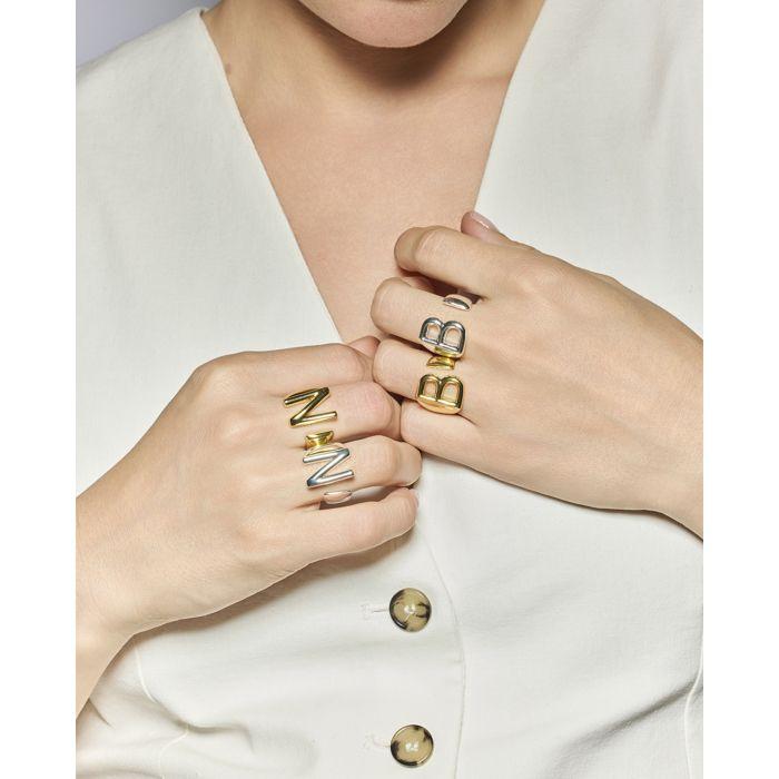 Ring - LUXENTER - Alphabet Letter B - 18k Yellow Gold - Adjustable Size - 20 Mm