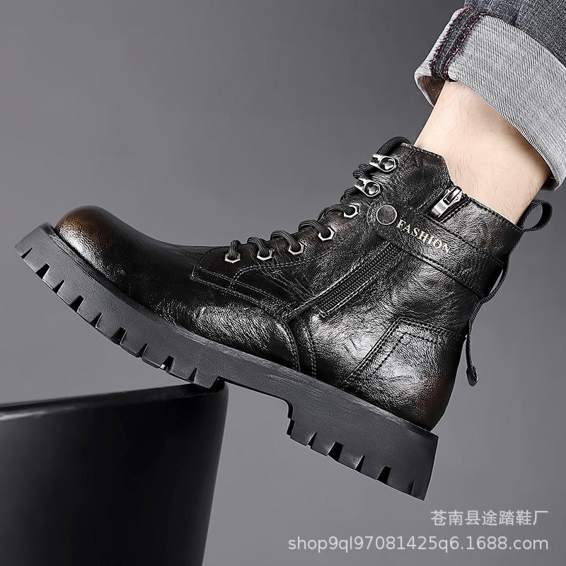Men's High-Top Martin Boots with Thick Soles - Winter Warm, Plus Velvet, Cotton, British Style Work Boots.