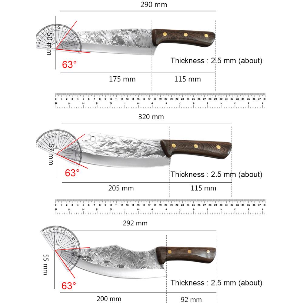 Carbon Steel Kitchen Knives Wooden Handle Cleaver Slicing Knife Hand Forged Blade Butcher Boning Knife Wood Handle Chef Knife