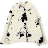 Winter Cotton Imitation Leather Coat for Women, Black and White Cow Pattern Loose Casual Imitation Mink Plush Coat for Women