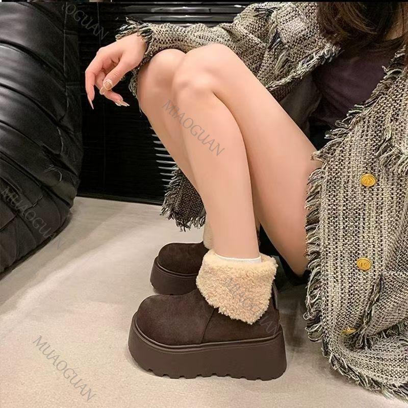 Fashion Platform Women's Snow Ankle Boots Suede Mid Heel Cotton Shoes Short Plush Warm Boots 2025 Winter Casual Boots Botas De Mujer