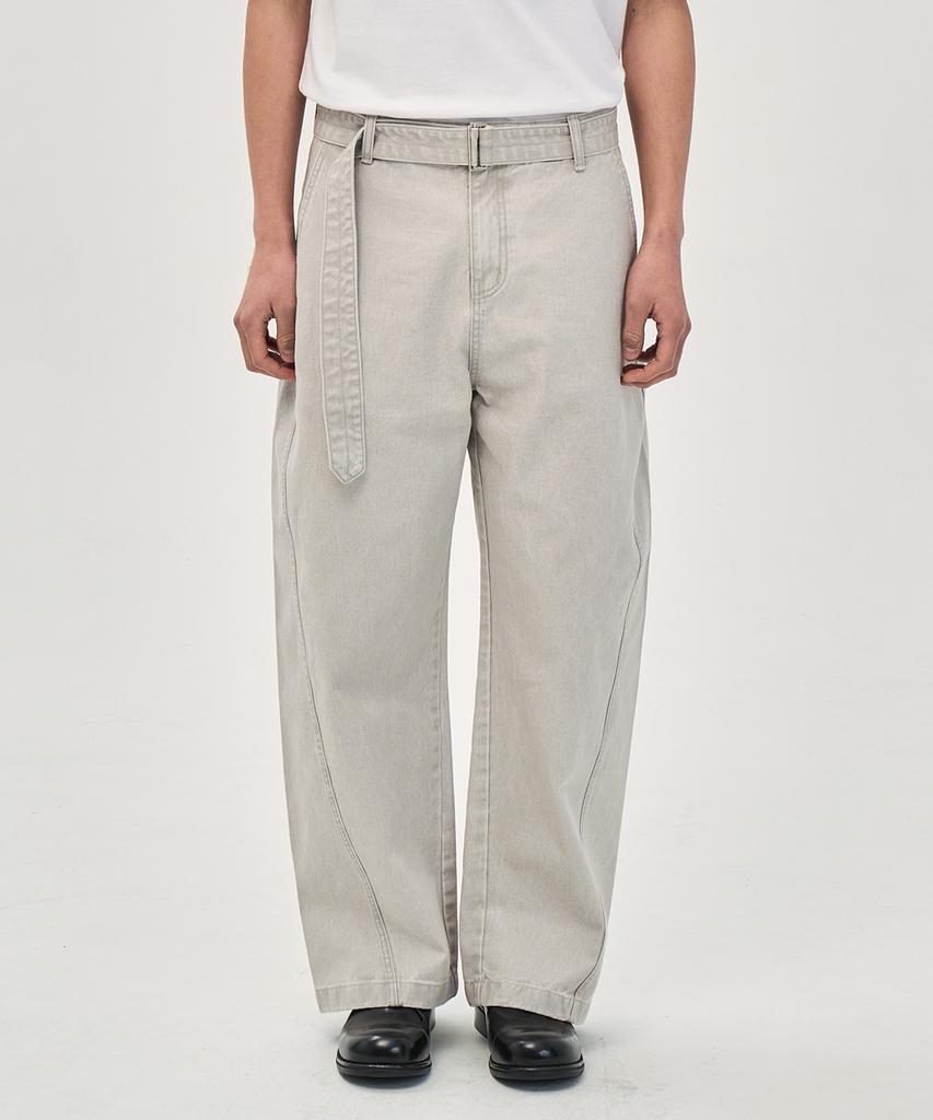 PRAIRIE Washed Curved Belt Pants (Light Gray)