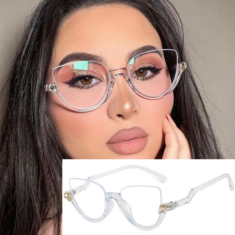 Luxury Designer Cat Eye Reading Glasses Anti Blue Light Fashion Women's Eyeglasses Optical Lens Half Frame Glasses +1.0 +1.5