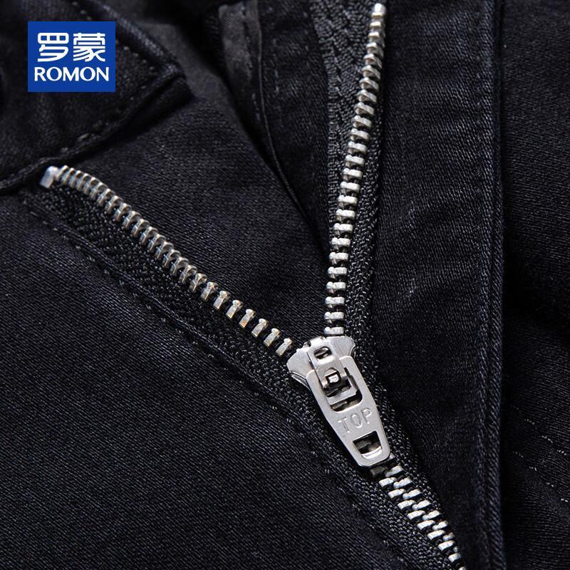 ROMON Men's Autumn/Winter Loose Fit Straight Leg Cotton Denim Jeans