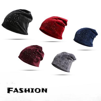 Women Knitted Wool Hat New Autumn Winter Korean Version Suede Diamond Fashionable Brimless Warm Cap