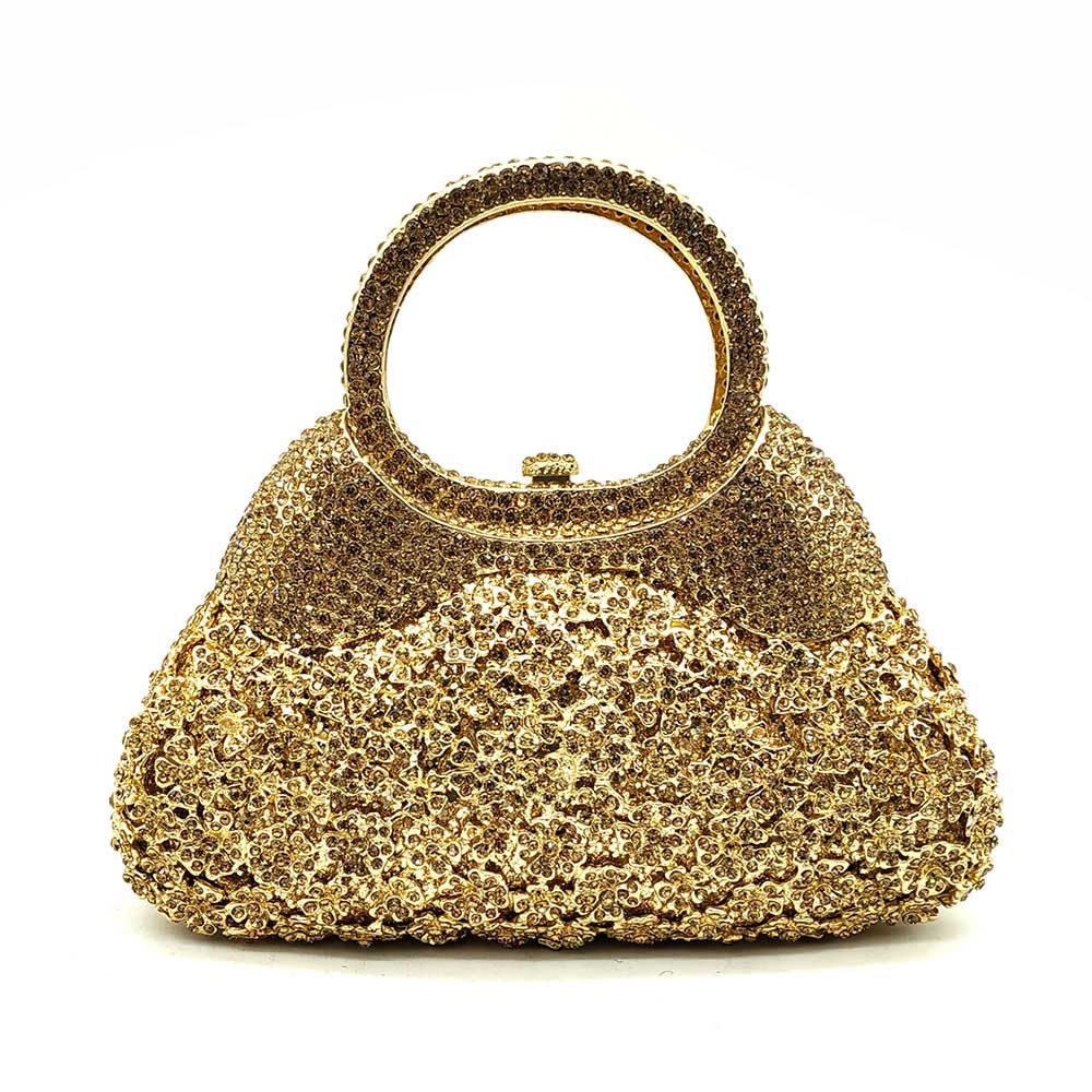 

Boutique De FGG Golden Evening Minaudiere Women Crystal Clutch Bags Top-Handle Metal Diamond Wedding Party Cocktail Tote Handbag Mini Size