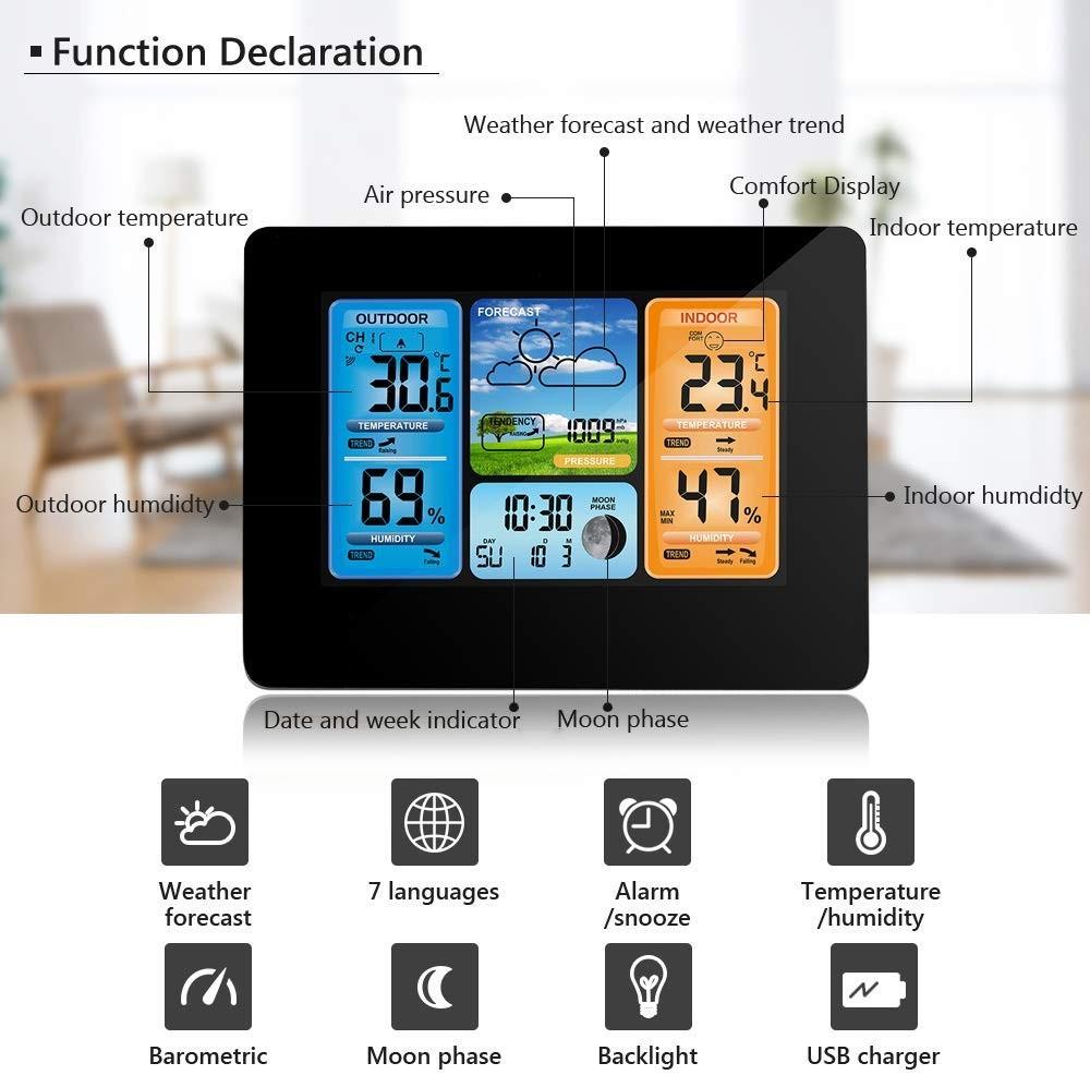 Wireless Digital LCD Weather Station Clock Calendar Thermometer Indoor Outdoor