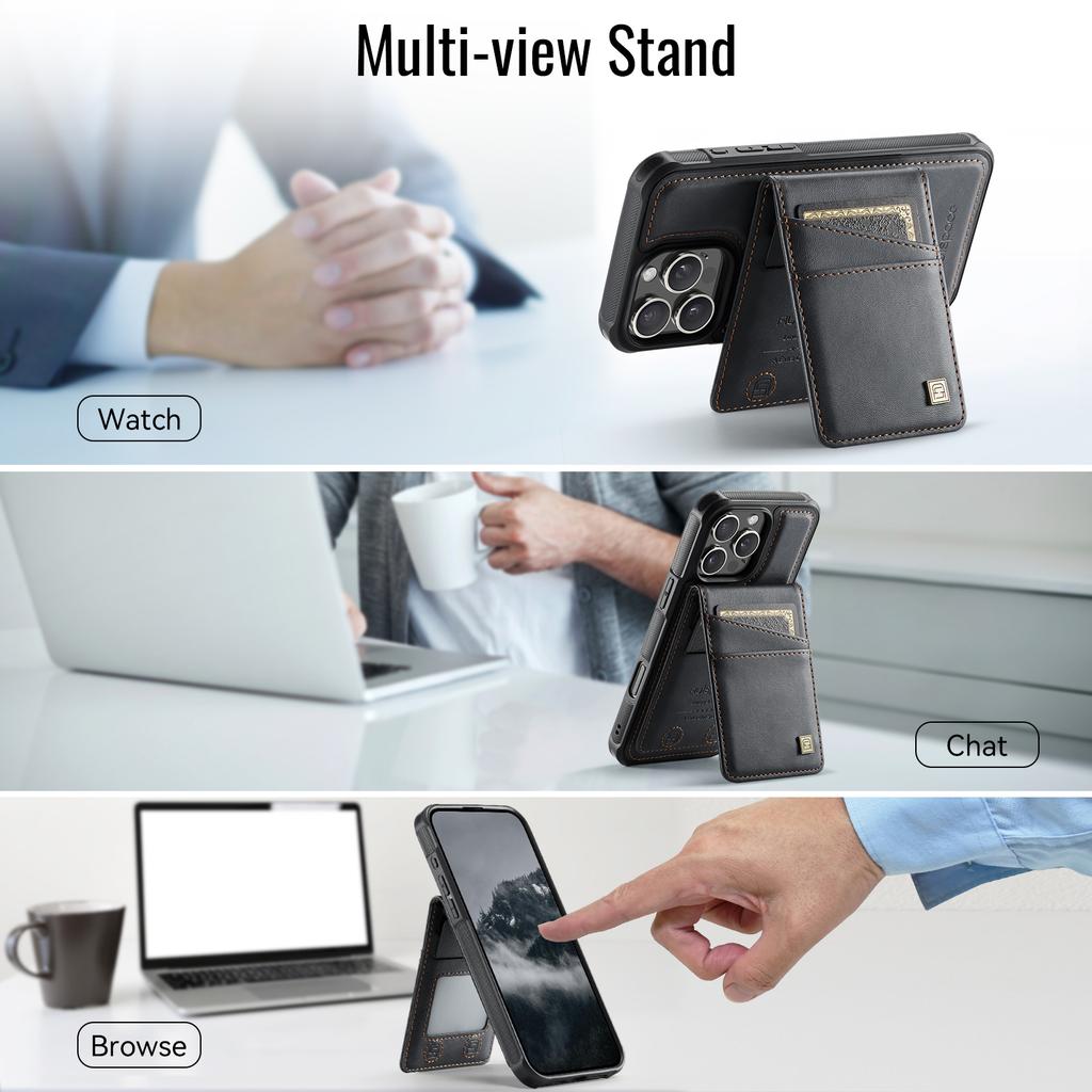 For iPhone 16 Pro Case AUTSPACE A12 Leather Back Cover with Magnetic Detachable Card Bag Kickstand