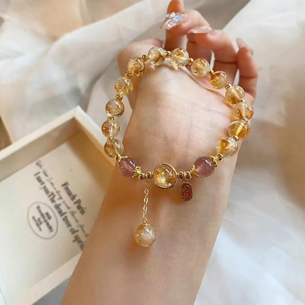 Natural yellow citrine crystal bracelet, niche design, cute and sweet style for women, a gift for a best friend