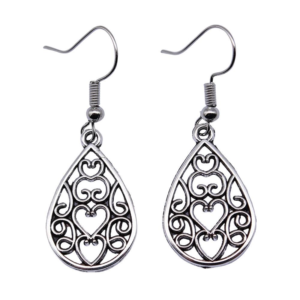 Filigree Teardrop Dangle Earrings Vintage Boho Leaf Drop Earrings For Women Ethnic Retro Jewelry