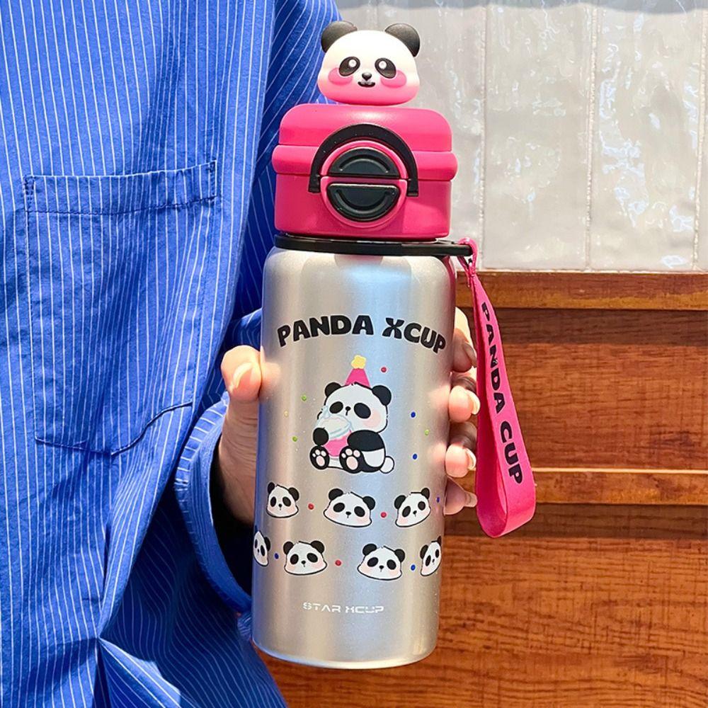 Large Capacity Panda  Insulated Cup Double Straw Drinking Water Cup  Outdoor Sports