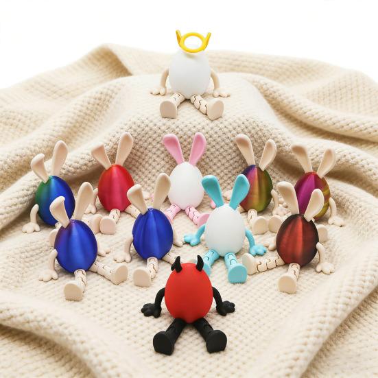 Easter Egg Figurine with Articulated Legs 3D Printed Movable Joints Rabbit Ear Egg Fidget Toy Holiday Party Decoration Ornament