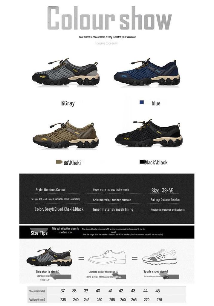 Men's Lightweight Breathable Summer Outdoor Mesh Water Shoes for Mountaineering