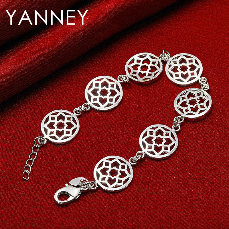 925 Sterling Silver 8-inch Exquisite Flower Bracelet for Women, Fashion Accessories, Wedding Party Jewelry Gift
