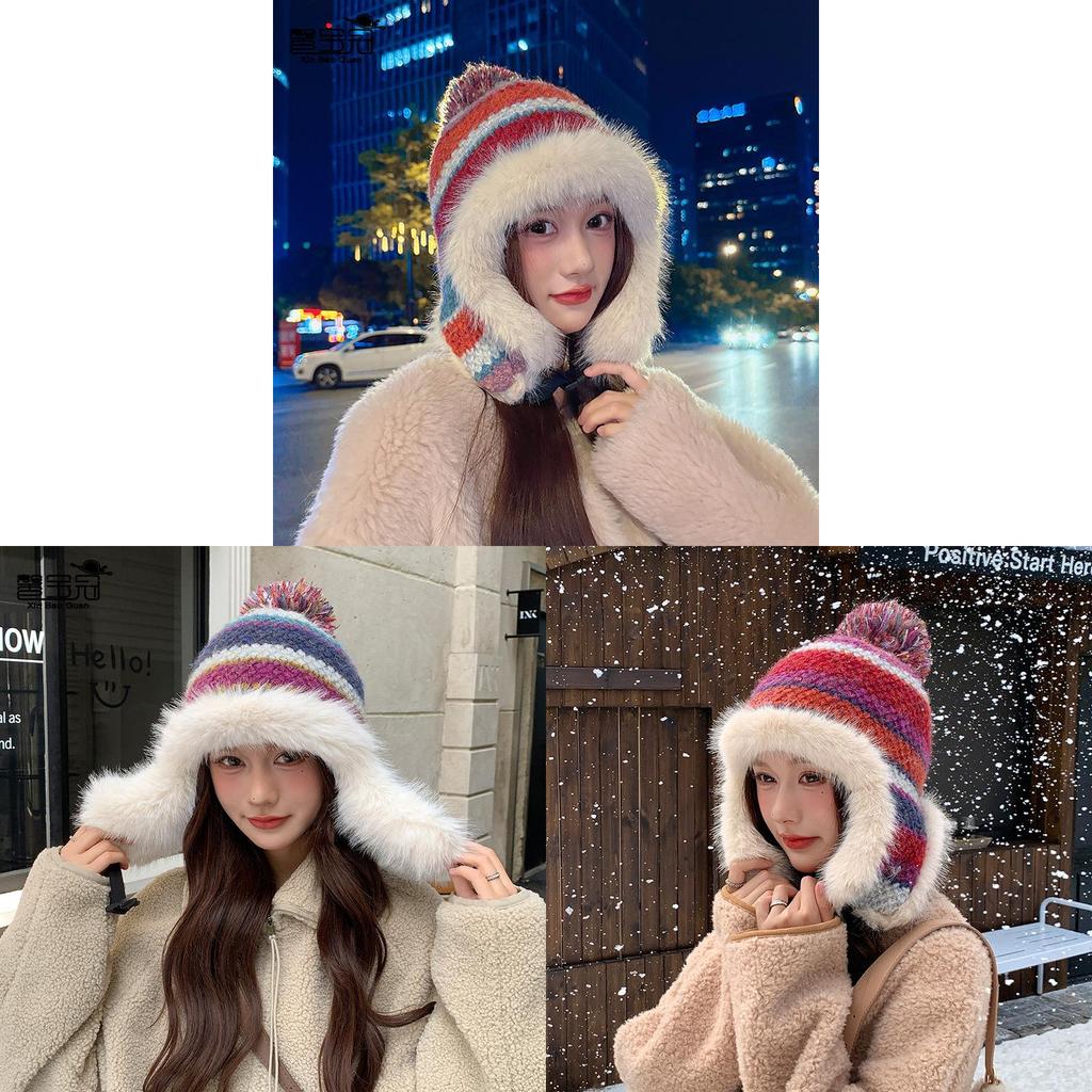 Winter Knitted Hat With Ear Cover For Women Casual Fashion Outdoor Accessory