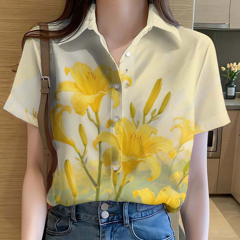 Womens Short Sleeve Shirts Button Fashion Floral Pattern 3D Printed Casual Beach Shirt Summer New Casual Y2k Women's Clothing
