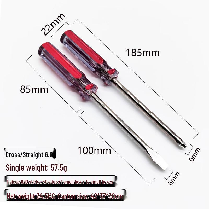 Crystal Clear 6.0MM Magnetic Phillips & Flathead Screwdriver, 4 Inch, Small Handle Red Stripe, Silver Head, Flathead 6.0