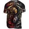 Summer 3D Printed Short Sleeved Street Style Plus Size Top, Fashionable Casual Wear, Men's Lion Sportswear