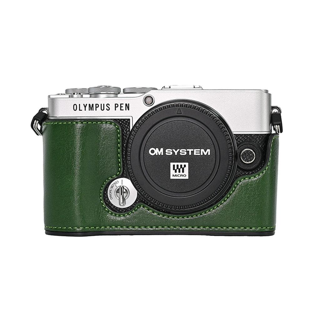 PU Leder Kamera Halbkörperhülle für Olympus PEN EP7 E-P7 Batterieöffnung Bodenabdeckung