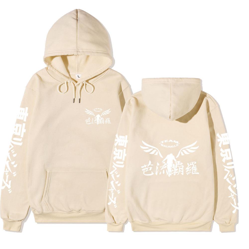 Tokyo Revengers Team Walhalla Double-sided Hoodie, Wing Logo Long Sleeve Pullover Sweatshirt Unisex Anime Hoodie with Japanese Sleeve Print