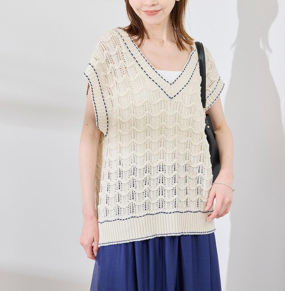 ROPE PICNIC Stitch Openwork Knit Vest GDM45000 38 Women's Color-Coordinated Off-the-Shoulder (15)