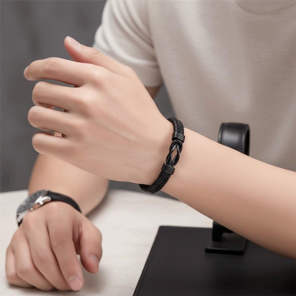 Multi-Strand Braiding Men's Figure-Eight Leather Bracelet Professional Office Accessory
