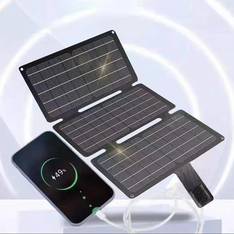 6V 12W Portable Solar Panel with USB USB-C Ports Folding Solar Cells Charging for Cell Phone Power Bank Outdoor Camping Hiking 4