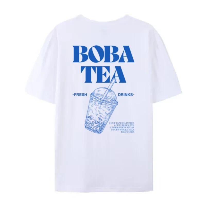

Boba Tea Back Print TShirt Cute Bubble Tea Graphic Tees Women Retro Aesthetic Foodie T Shirt Unisex Loose Vintage Fashion Tops S