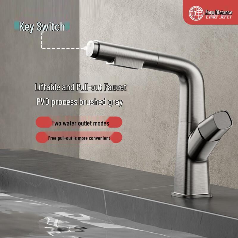 LINGJULI Gunmetal Grey Pull-Out Basin Faucet