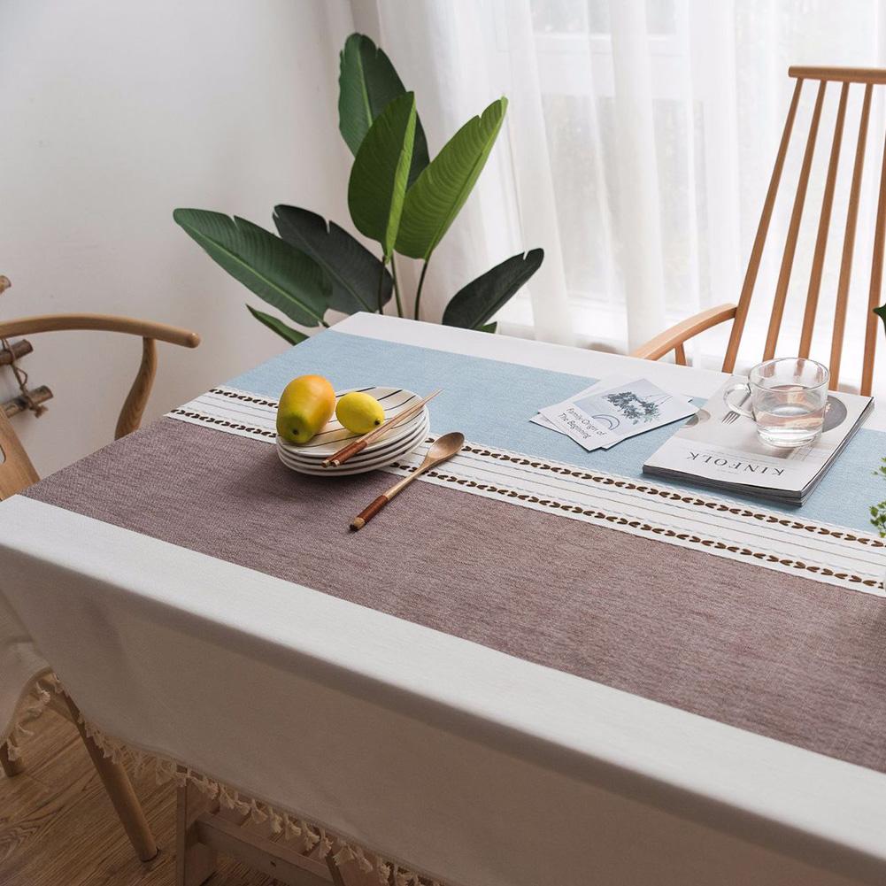 Tassel Cotton Linen Fabric Dust Proof Tablecloth Table Cover Tabletop Decoration(Brown 55*55in)