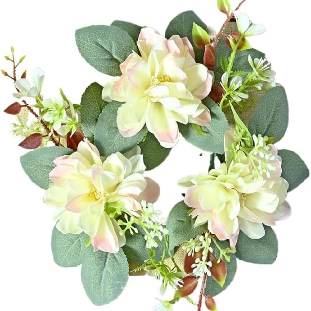 2 Pcs Reusable Candle Ring Wreath Desktop Decor Artificial Dahlias Candlesticks Garlands Artificial Garlands for Table Decor Wedding Photography Props