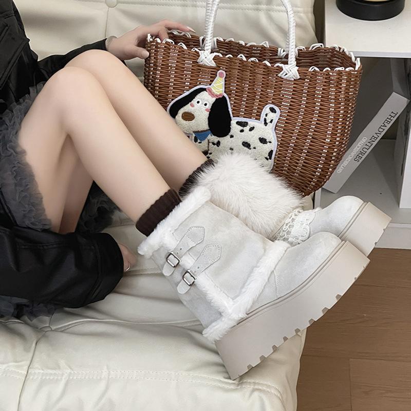 Women's thick soled snow boots with plush insulation 2026 new winter height increasing and cotton wool boots