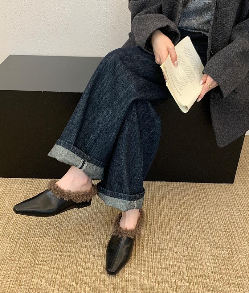 Spot version~ pointed retro single shoes autumn and winter new plush shoes children's warm cotton shoes Doudou shoes