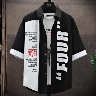 Men's Short-Sleeve Shirt  Five-Quarter Sleeve Japanese Street Brand Shirt Teenagers Punk Handsome