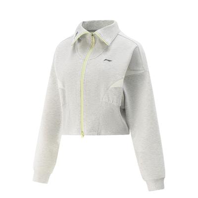 Li Ning Fitness Series Sport Casual Eenvoudig Effen Kleur Polokraag Rits Hoodie Dames Hoodies Lichtgrijs Rookgrijs AWDV460-4