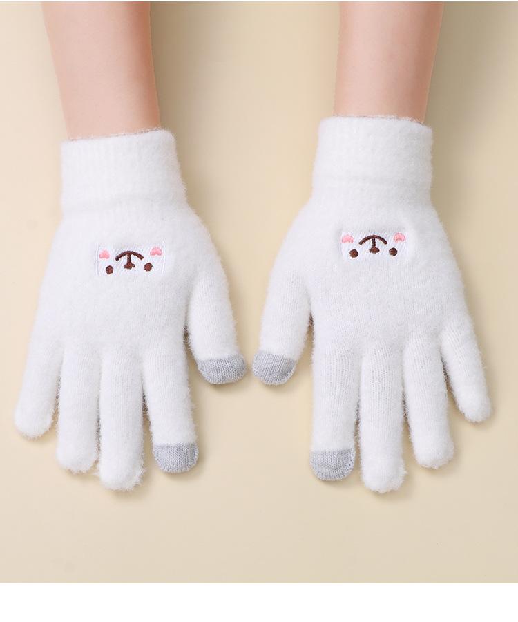 Embroidered Gloves Women Cute Cartoon Smile Bear Autumn Winter Warm Unisex Knit