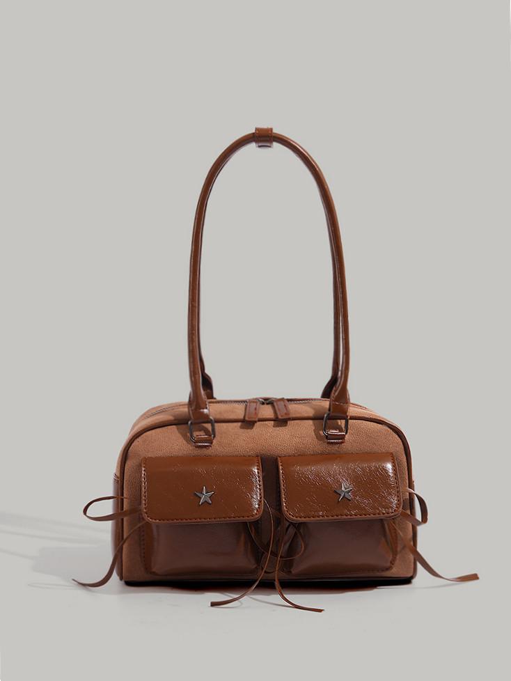 

Vintage bowling underarm bag women s fall and winter new large capacity Boston handbag commuter shoulder bag коричневый