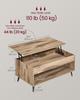 VASAGLE Lift Top Coffee Table, Lift Tabletop Dining Table, Gas Spring, Hidden Compartment, Open Storage Shelf, for Living Room, Home Office
