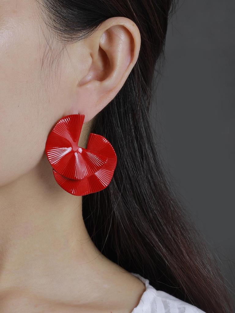 Butterfly Fan-Shaped Metal Texture Earrings - Multi-Color, Trendy European & American Style