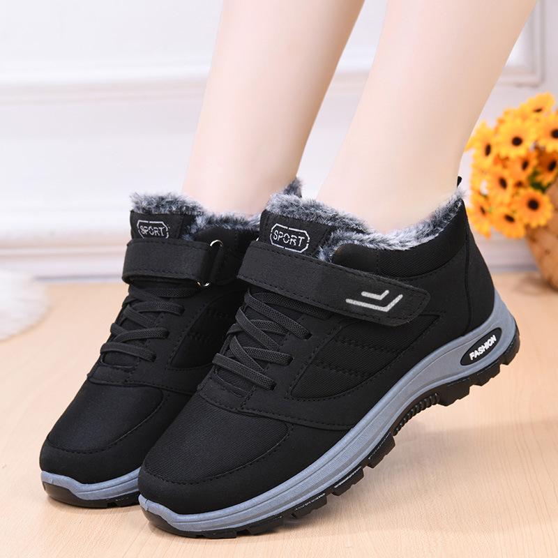 Women s Thick Sole Winter Warm Cotton Shoes, Non-Slip Velcro Walking Boots, Comfortable Casual Fabric 38