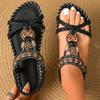 Fashion Retro Women's Sandals Flower Print Sewing Shoes Summer