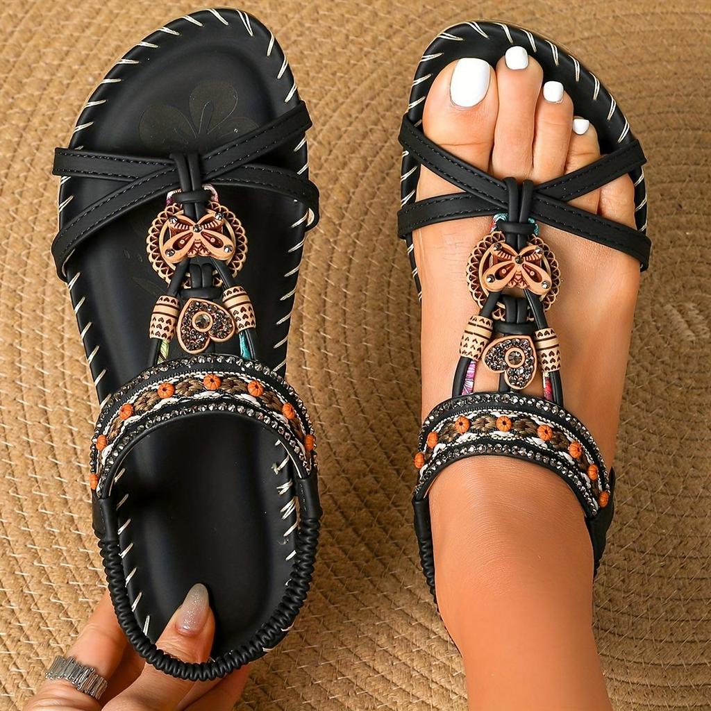 Fashion Retro Women's Sandals Flower Print Sewing Shoes Summer
