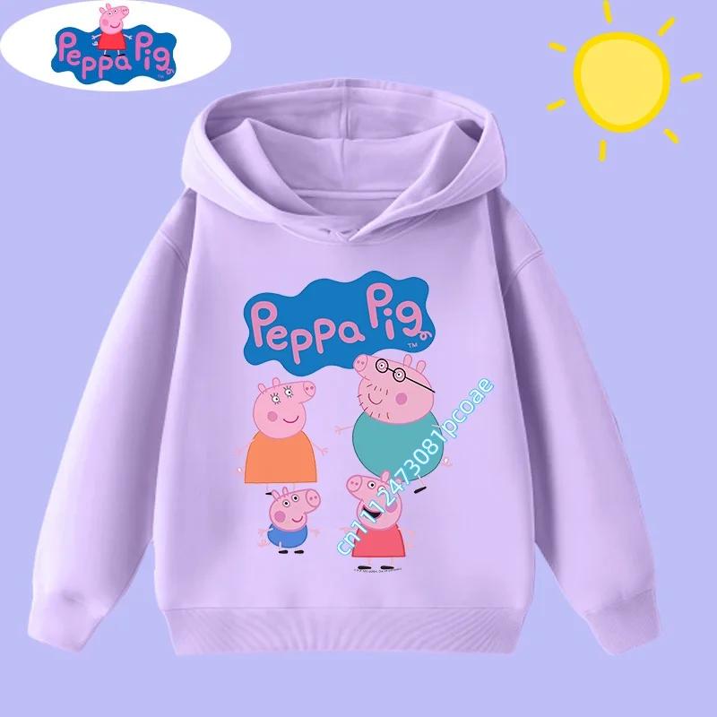 2026 New Peppa Pig children's hooded sweatshirt with cartoon print, boys' sports shirt, girls' casual top, children's clothing