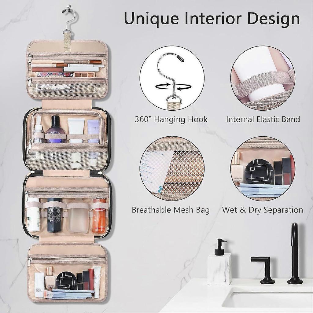Toiletry Bag for Women, Hanging Travel Toiletry Bag with Jewelry Organizer Compartment Large Makeup Bag, PVC Waterproof Cosmetic Travel Bag for Travel